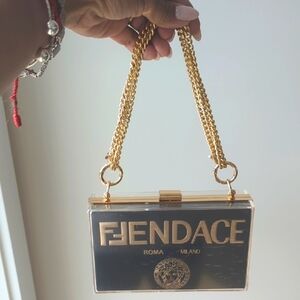 Fendace Black Upcycled Paper Shopping Bag Acrylic Clutch